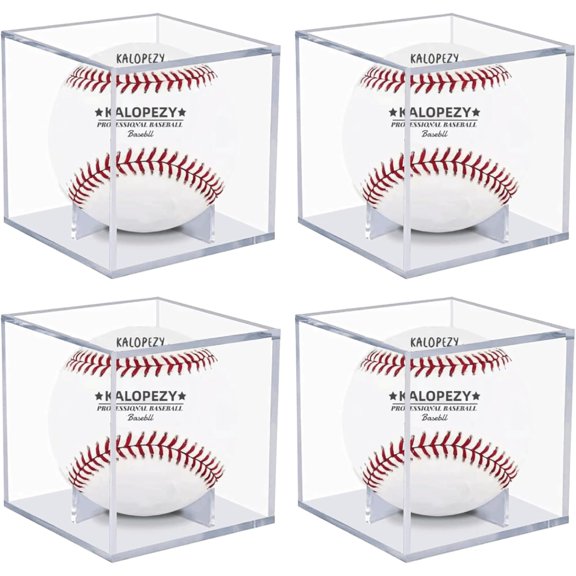 4 Pack Baseball Display Case, UV Protected Acrylic Boxes for Display,Clear Display Case Baseball Cube Memorabilia Showcase Autograph Ball Protector - for Official Size Ball