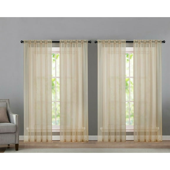 4 Pack Basic Home Rod Pocket Sheer Voile Window Curtains - Antique