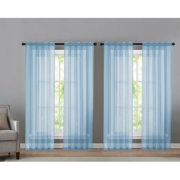 4 Pack Basic Home Rod Pocket Sheer Voile Window Curtains - Baby Blue