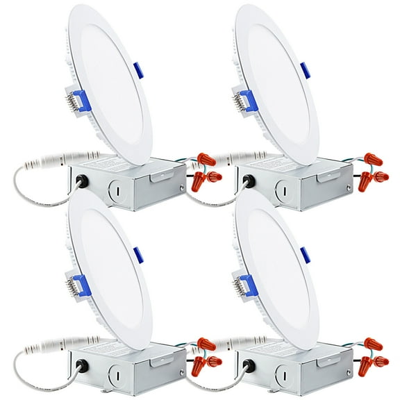 4 Pack Basic Series 12W 6 Inch LED Recessed Lighting with Junction Box, 2700K Soft White, 5%-100% Dimmable