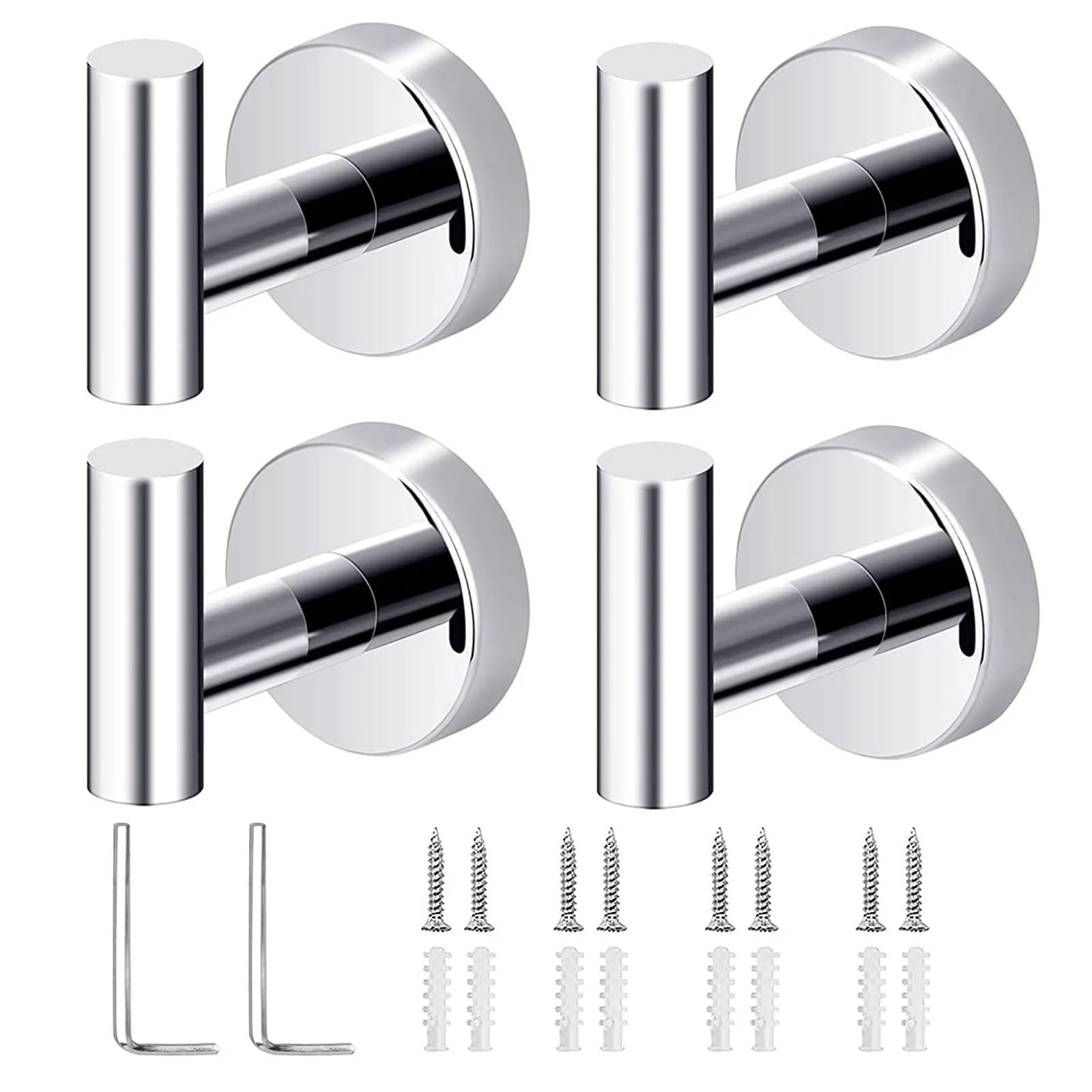 Silver Bath Robe 4 Pack Bath Towel Hooks Heavy Duty Wall Mount Towel Holder Chrome ...