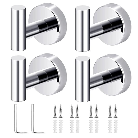 Silver Bath Robe 4 Pack Bath Towel Hooks Heavy Duty Wall Mount Towel Holder Chrome ...