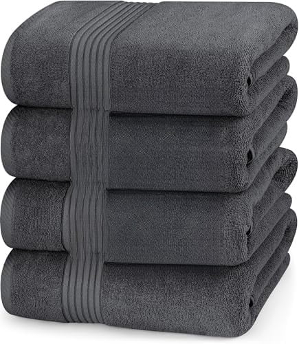 4 Pack Bath Towels Set, 27 by 54 Inches, 100% Ring Spun Cotton, Quick Dry, Highly Absorbent, Soft Feel Towels, Perfect for Daily Use, Grey