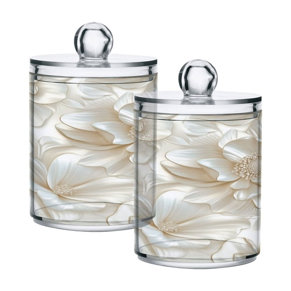4 Pack Bathroom Canisters Transparent Storage Jar for Cotton Ball, Swab, Floss 3d Beige Floral