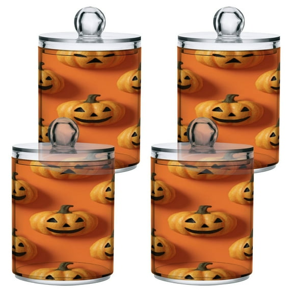 4 Pack Bathroom Canisters Transparent Storage Jar for Cotton Ball, Swab, Floss 3d Pumpkin