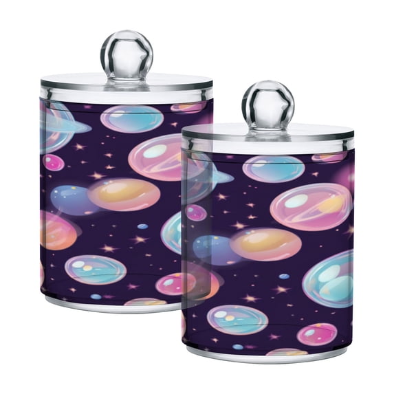 4 Pack Bathroom Canisters Transparent Storage Jar for Cotton Ball, Swab, Floss Floating Bubbles Pattern