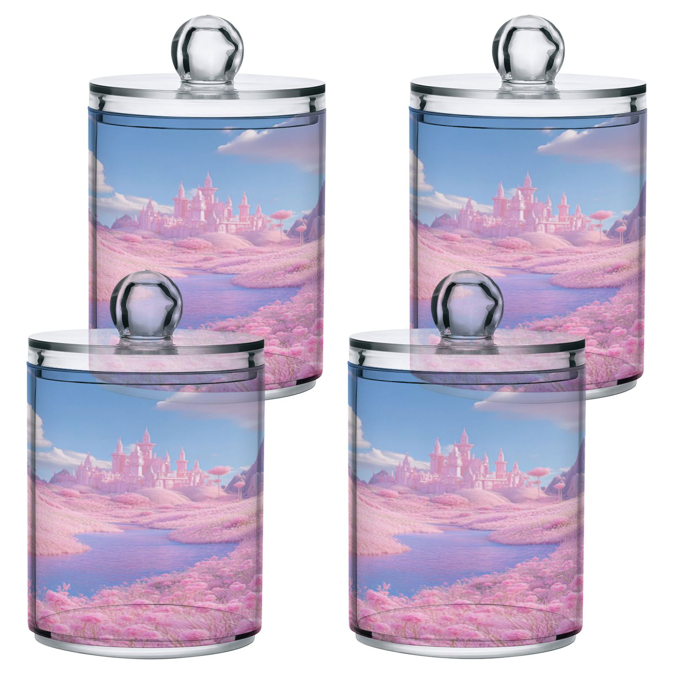 4 Pack Bathroom Canisters Transparent Storage Jar for Cotton Ball, Swab ...