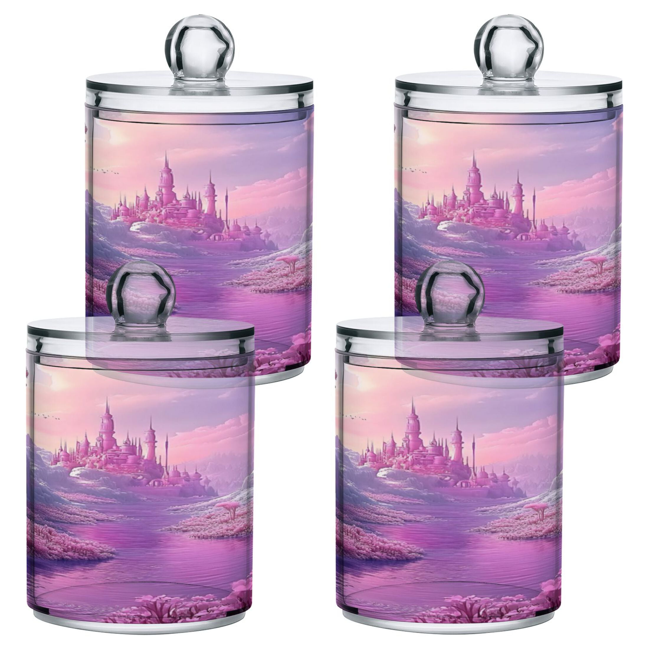 4 Pack Bathroom Canisters Transparent Storage Jar for Cotton Ball, Swab ...
