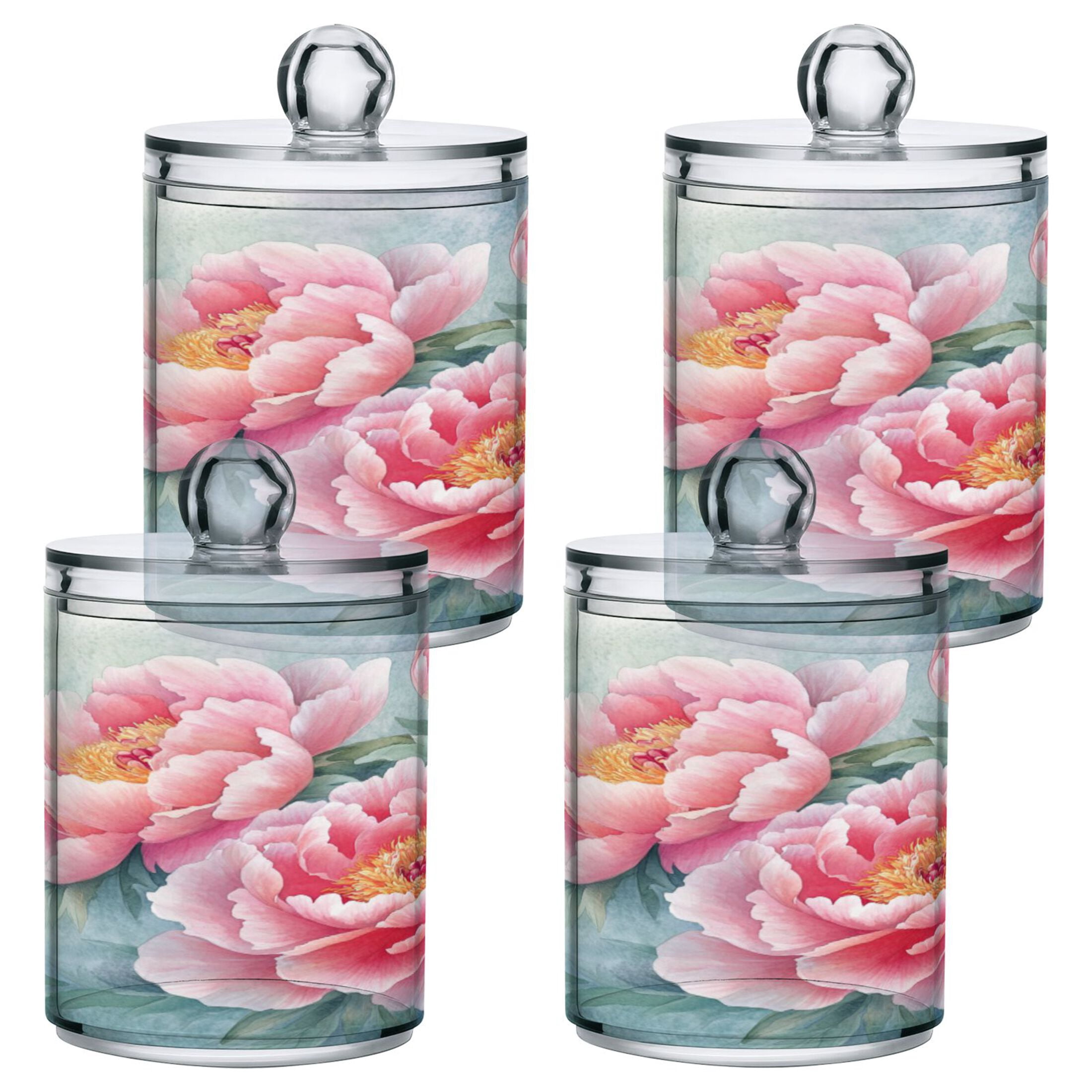 4 Pack Bathroom Canisters Transparent Storage Jar for Cotton Ball, Swab ...