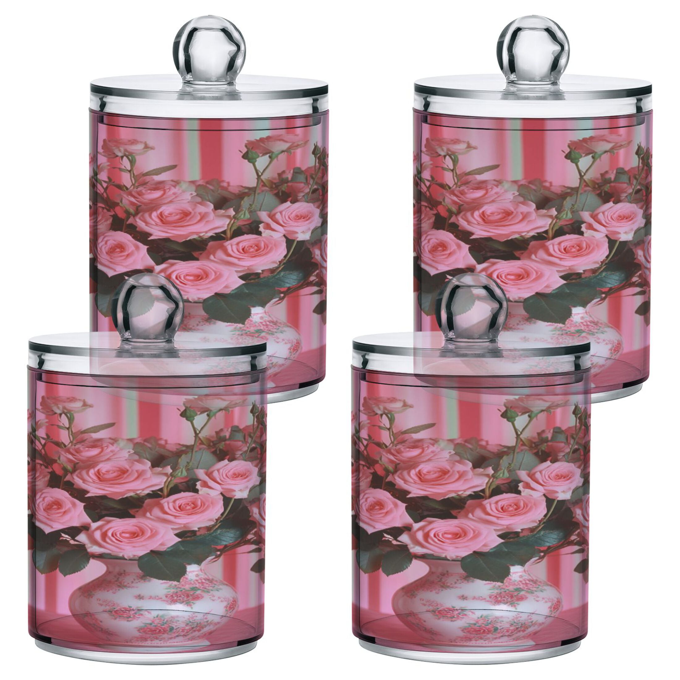 4 Pack Bathroom Canisters Transparent Storage Jar for Cotton Ball, Swab ...
