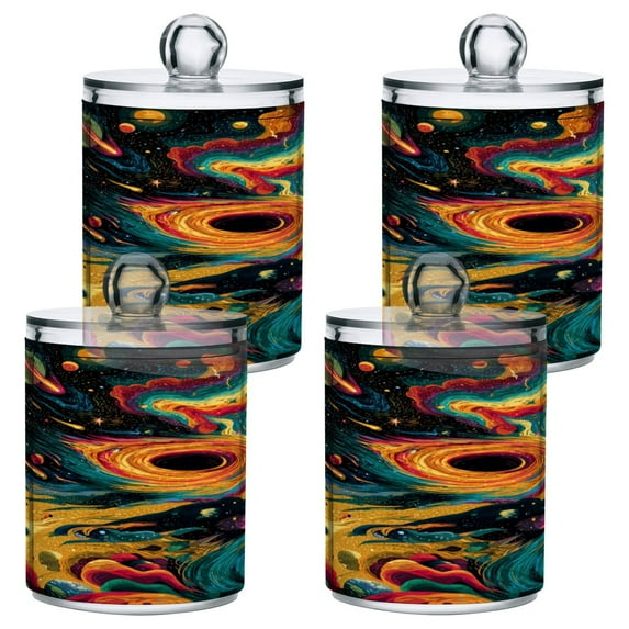 4 Pack Bathroom Canisters Transparent Storage Jar for Cotton Ball, Swab, Floss Swirling Galaxy