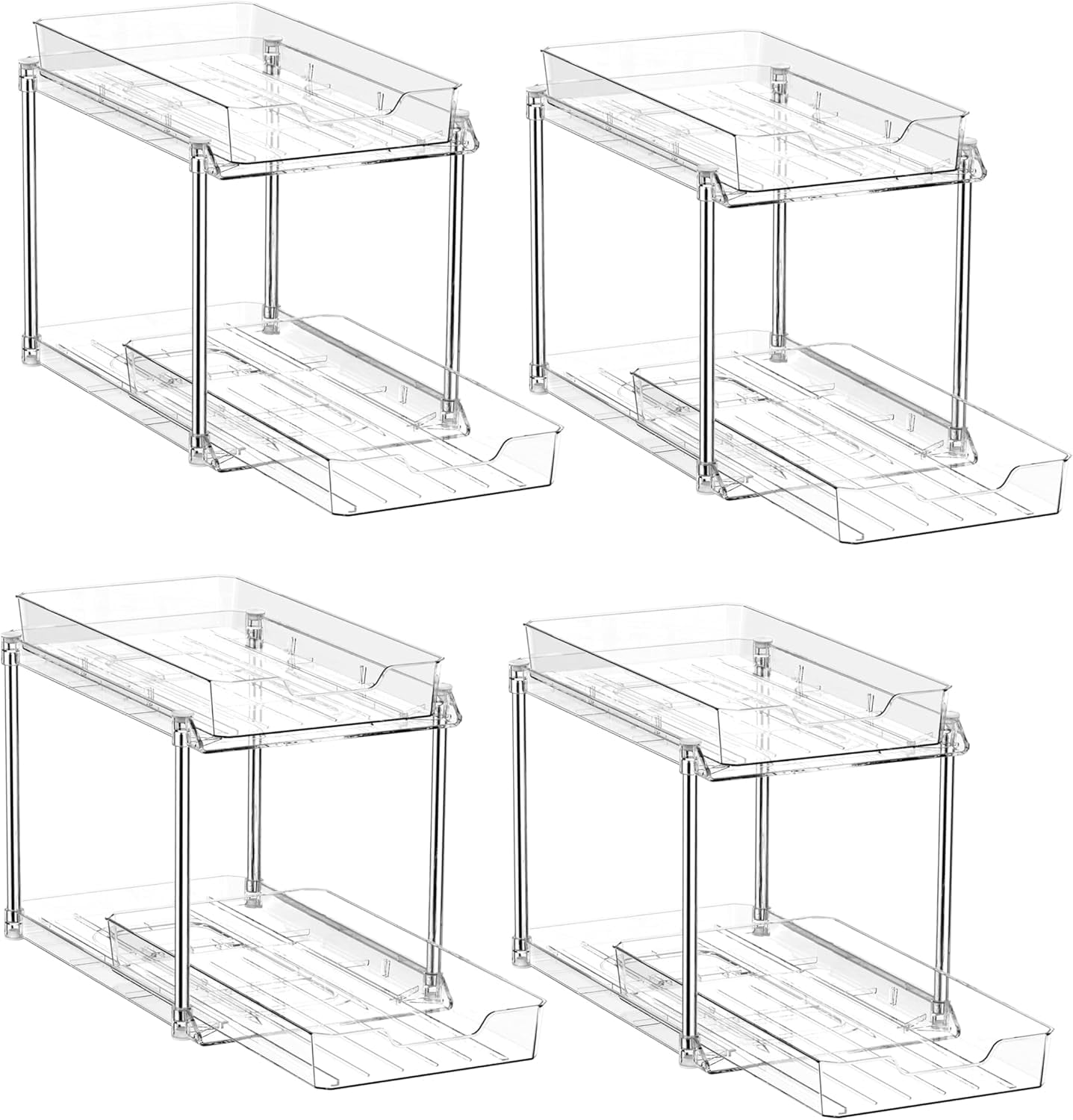 4 Pack Bathroom Under Sink Organizers and Storage, 2-Tier Pull Out Medicine Cabinet Organizing- Kitchen, Pantry, Medicine Storage Bins, Vanity Makeup.(Clear,10.63" L x 8.0" W x 8.46" H).