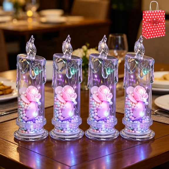 4 Pack Battery Operated Flameless LED Rose Candle Lights Smoke-Free Romantic Decor for Anniversary Home Party