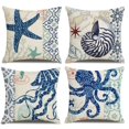 thumbnail image 1 of 4 Pack Beach Throw Pillow Covers Decorative Ocean Coastal Theme Pillow Cases, 18 X 18 Inch Pillow Cover Mediterranean Nautical Theme, Soft Outdoor Sofa Patio Cushion Porch Home Decoration, 1 of 7