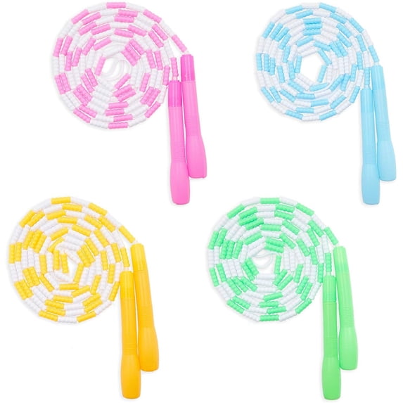 4 Pack Beaded Jump Rope for Kids – Starter Skipping Rope for Fitness Girls Exercise Workouts (4 Colors, 9.2 Feet)