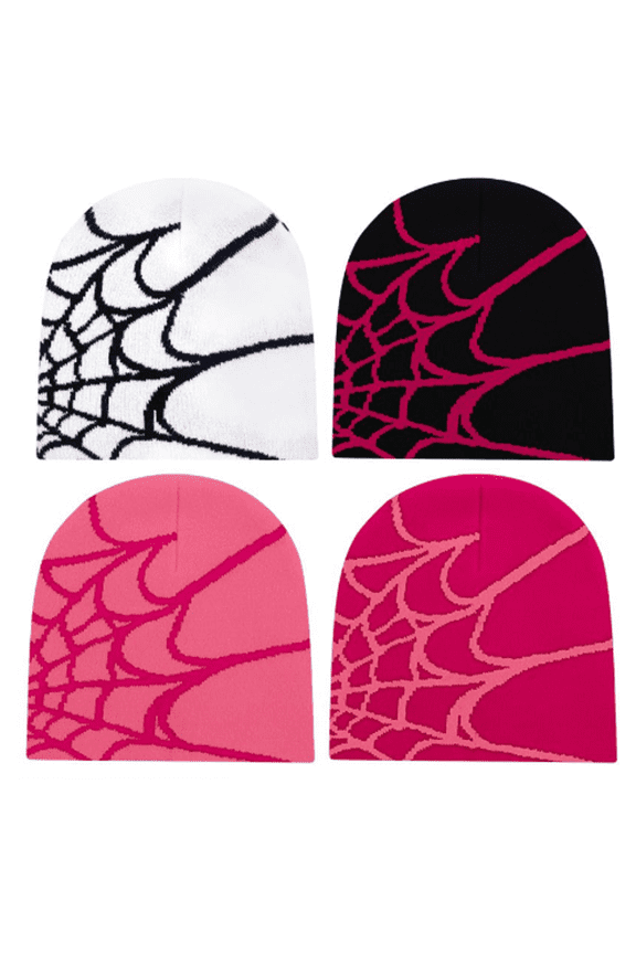 4 Pack Beanies Spider Web Pattern Beanie Gothic Acrylic Knitted Hat Casual Streetwear Outdoor for Men Women