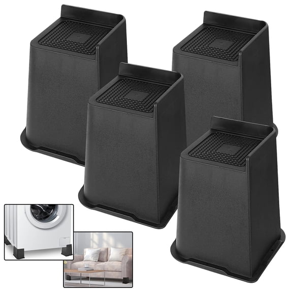 4 Inch Furniture Risers – Heavy Duty Bed Elevators – Choose 1.5, 3 Or 4 Inch Heights – Rectangle Black (Set Of 4)