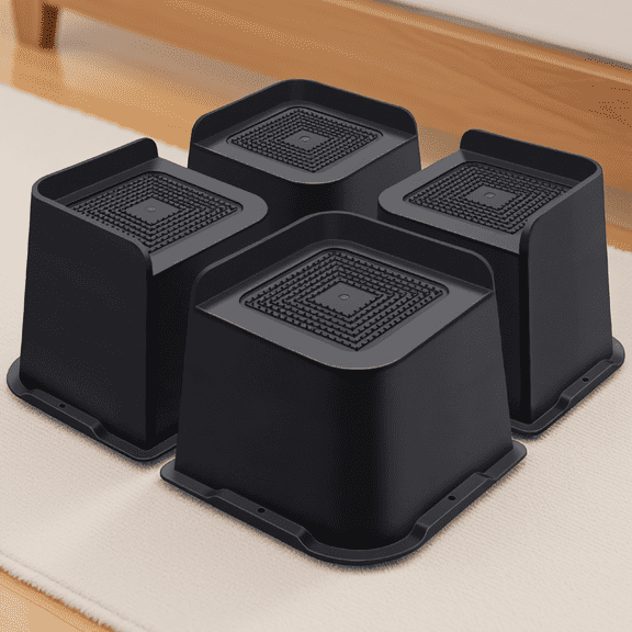 4 Pack Bed Risers 4 Inch Heavy Duty, L-Shape Furniture Risers for Bed Desk Sofa Table, 5000 lbs Capacity, Black