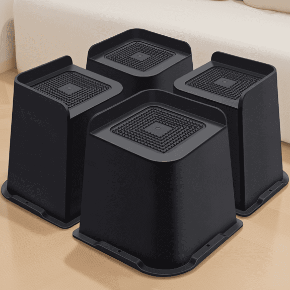 4 Pack Bed Risers 6 Inch Heavy Duty, Furniture Risers for Bed Desk Sofa Table, L-Shape Design, 5000 Lbs, Black
