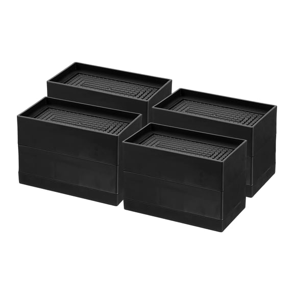 4 Pack Bed Risers, Square Heavy Duty Stackable Lift Block to 1.9" & 3.2" Black