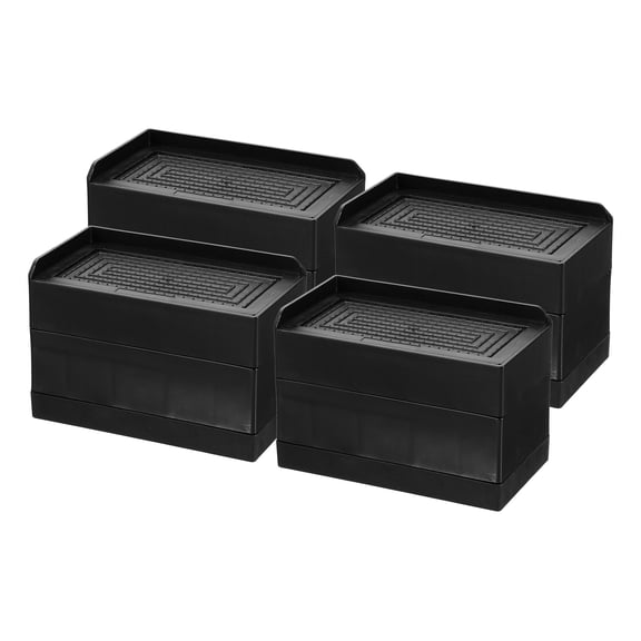 4 Pack Bed Risers, Square Heavy Duty Stackable Lift Block to 1.9" & 3.2", Black