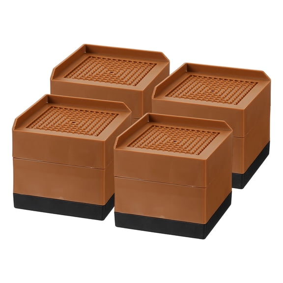 4 Pack Bed Risers Square Heavy Duty Stackable Lift Block to 1.9" & 3.2" Brown
