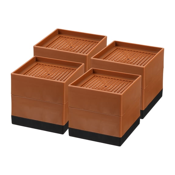 4 Pack Bed Risers Square Heavy Duty Stackable Lift Block to 1.9" & 3.2", Brown