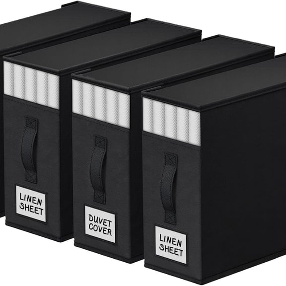 4 Pack Bed Sheet Closet Organizers and Storage,Sturdy Foldable Storage Containers with Window and Label,Storage and Organization for Bedding Sheets,Duvet Covers,Blankets