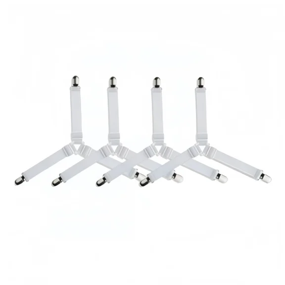 4-Pack Bed Sheet Holder Straps, Adjustable Elastic Sheet Fasteners with Metal Clips, Non-Slip Bedding Straps to Keep Sheets Tight in Place, Grippers for Queen King Mattress，White