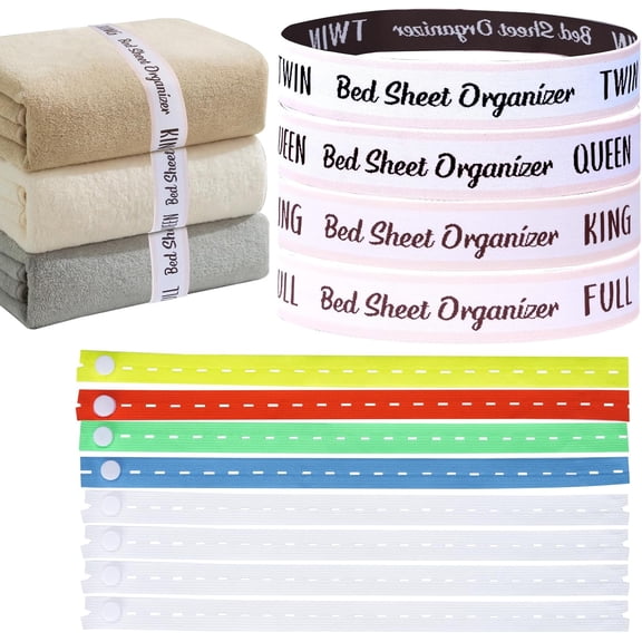 4 Pack Bed Sheet Organizer Bands, Elastic Bedding Sheet Straps, Sheet Organizers and storage, Sheet Storage Organizer for Linen Closetfor Bedding Sets (King Twin Full Queen) white
