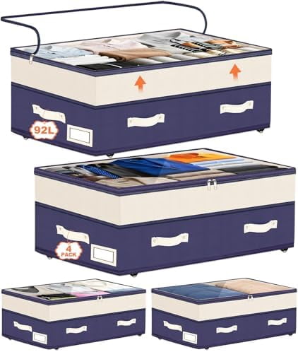 4 Pack Under Bed Storage with Wheels, 6in-10in Height Adjustable ...