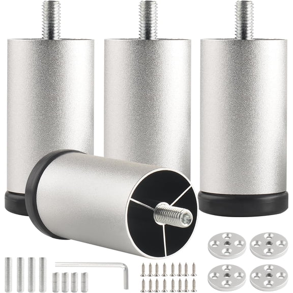 4 Pack Bed Support Legs 3 Inch Silver Furniture Cabinet Metal Legs Replacement Screw in M8 Couch Feet Dresser Foot Desk Leg Cylinder Aluminum Alloy