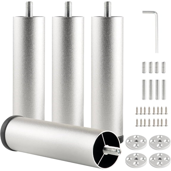 4 Pack Bed Support Legs Extensions 6 inch Silver Sofa Legs Adjustable Furniture risers Desk Leg Screw in m8 Coffee Table Metal Cylinder feet Replacement