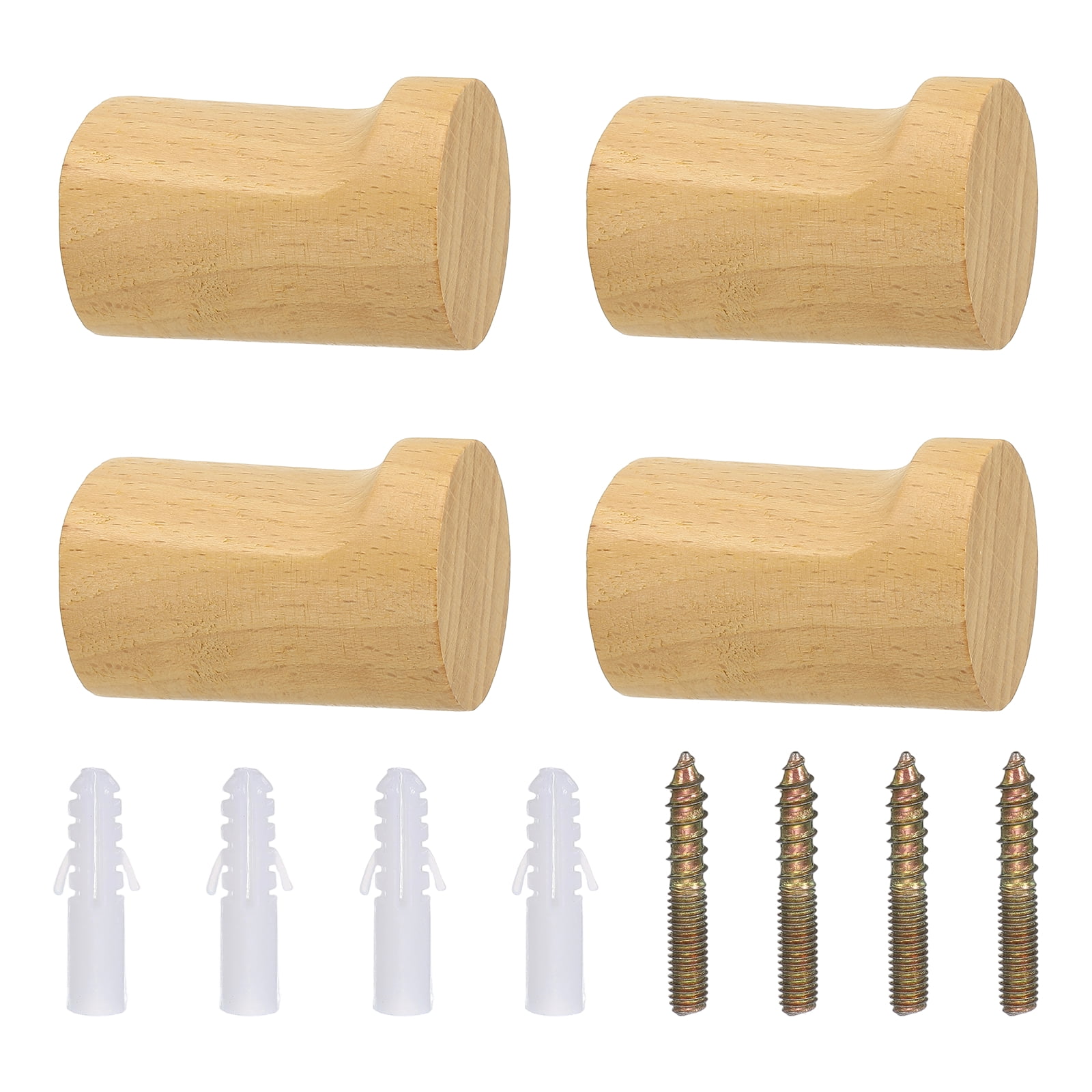 4 Pack Beech Wood Wall Hooks, Simple and Stylish Coat Rack, Round Coat ...