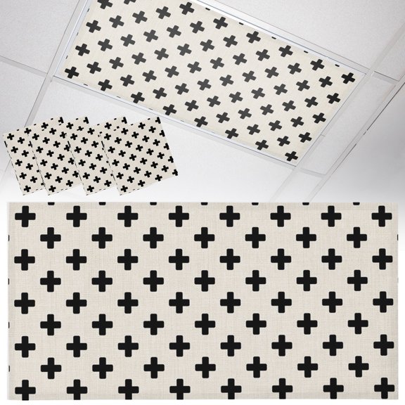 4 Pack Beige Black Checkered Fluorescent Light Covers for Ceiling Lights Country Abstract Geometric Diagonal Plaid Magnetic Ceiling Light Covers Overhead Light Filters for Office Classroom Home
