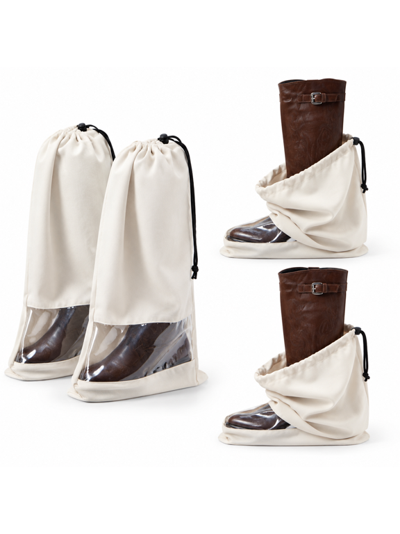 4 Pack Beige Single Boot Storage Bags, Dust Proof Portable Travel Organizers