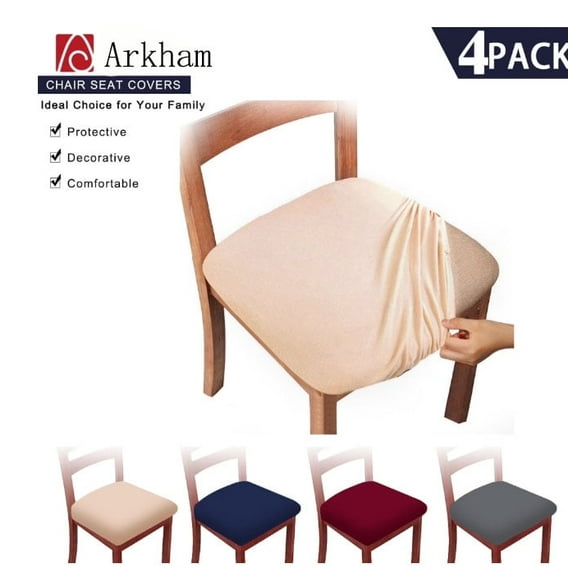 4 Pack Beige Chair Seat Covers for Dining Room, Removable Washable Anti-Dust Kitchen Chair Protector Slipcovers, Dinning Upholstered Office Chair Seat Cushion Slipcovers Protectors