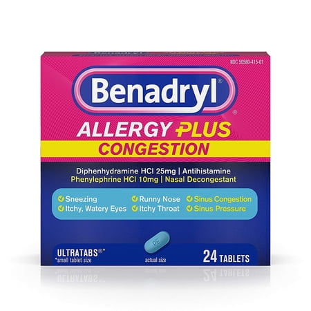 4 Pack Benadryl Allergy Plus Congestion Ultra Tablets, 24 Count each