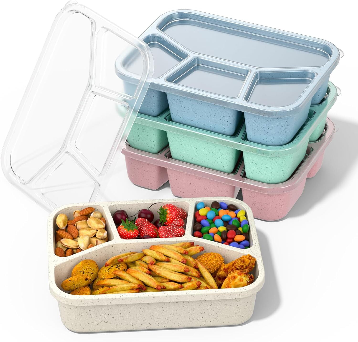 4 Pack Bento Box, Stackable Box Container with Lids,4 - Compartment Snack Box Lunch Container for Meal Prep,Food Storage,Office,Travel & Picnic