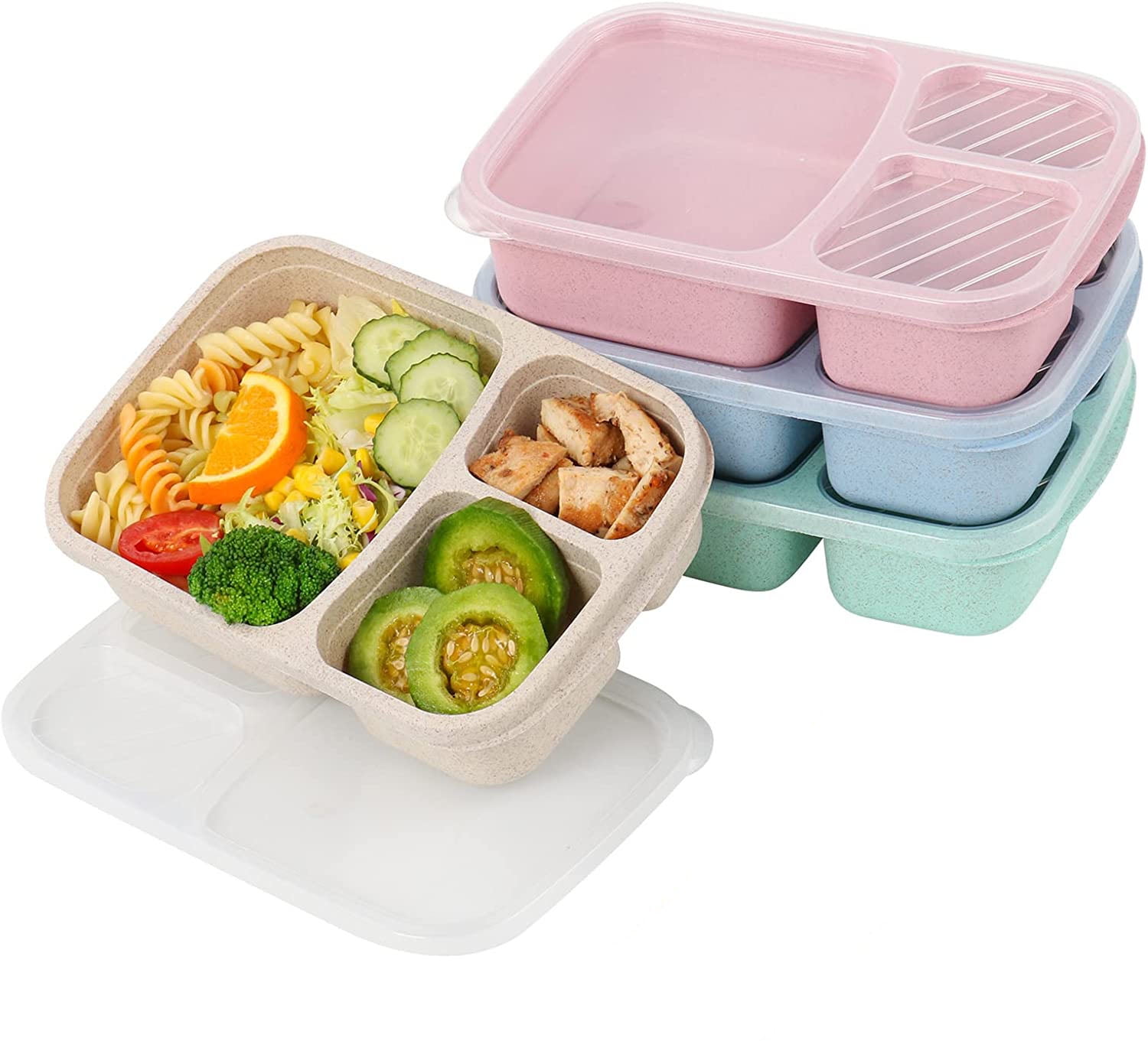 GLOBEEXS Bento Lunch Box For Kids 4-compartment Meal Prep Container 4 Pack  Bento Box Adult Lunch Box With Spoon & Fork, Microwaveable Reusable Simple