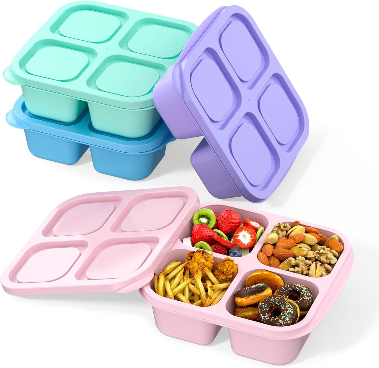 4 Pack Bento Lunch Box 4 Compartment Salad Container Reusable BPA Free ...