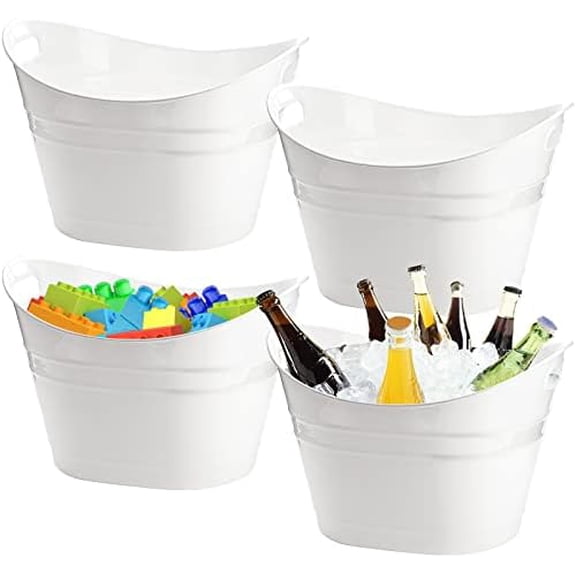 4 Pack Beverage Tub, 18L Plastic Beer Bottle Bucket with Handles, White Party Tub for Drinks, Plastic Ice Bucket for Wine Beer Bottle Cooler$$Home Decor, Kitchen, & Other