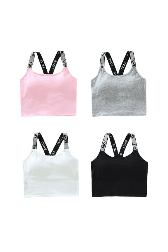 4 Pack Big Girls Bra Comfort Flex Cotton Bras Wireless Light Straps Girls Bralette Sports Bra for Teens 10-16