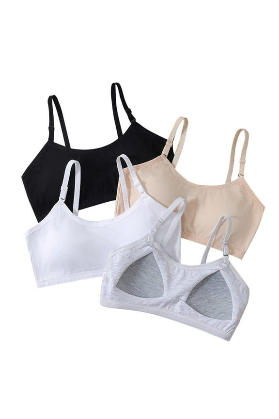 4 Pack Big Girls Bra Comfort Flex Cotton Bras Wireless Light Pull-On Design Tween Bras for Girls Fit for 10-16 Years Teen