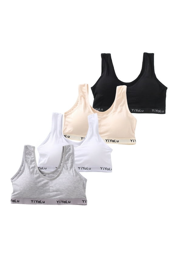 4 Pack Big Girls Bra Comfort Flex Seamless Adjustable Breathable Junior Clothes for Teen Girls Girls Bras Fit for 10-16 Years Teen