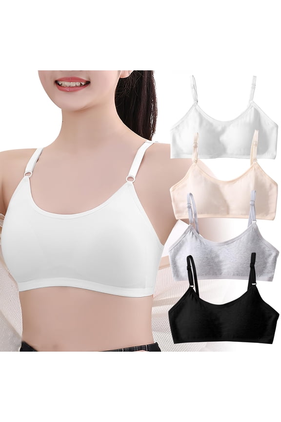 4 Pack Big Girls Bra Comfort Flex Seamless Adjustable Wireless Light Preteen Girl Clothes Teen Bras for Girls Padded Bras for Girls 10-16