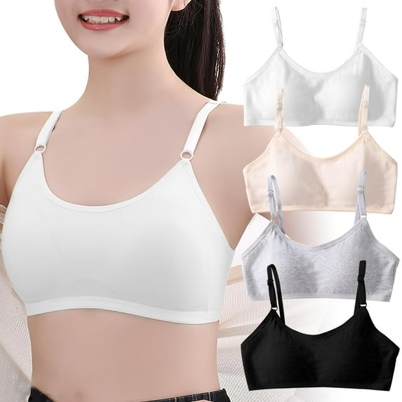 4 Pack Big Girls Bra Comfort Flex Seamless Adjustable Wireless Light Preteen Girl Clothes Teen Bras for Girls Padded Bras for Girls 10-16