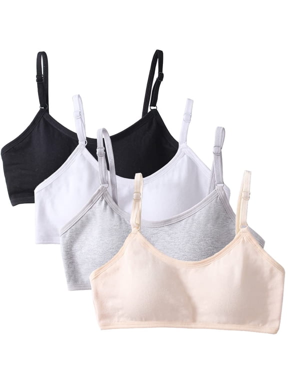 4 Pack Big Girls Bra Comfort Flex Seamless Adjustable Wireless Light Teen Bras Tween Bras for Girls Bras for Girls 10-16
