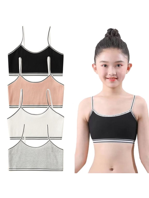 4 Pack Big Girls' Training Bra Flex Fit Seamless Breathable Pull-On Design Tween Bra Sports Bra for Teens 6-14