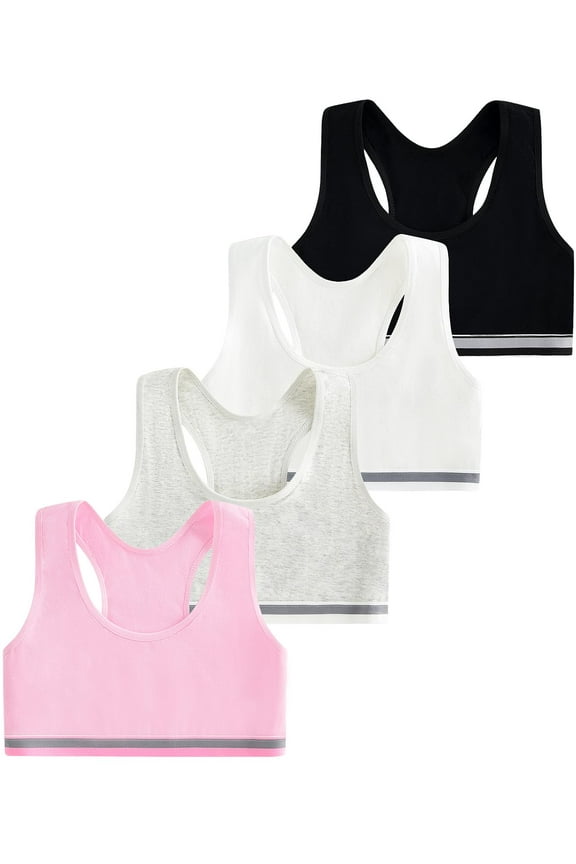 4 Pack Big Girls Bra Comfort Flex Flex Fit Seamless Cami Bralettes Training Bra for Girls Teen Girl Bras 10-16 Years
